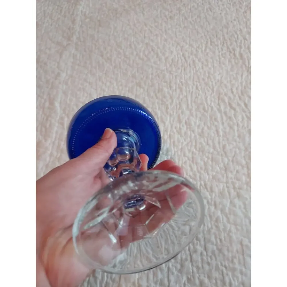 Cobalt Glass Handmade candle holder 5 inch tall by 4 inches across NWOT